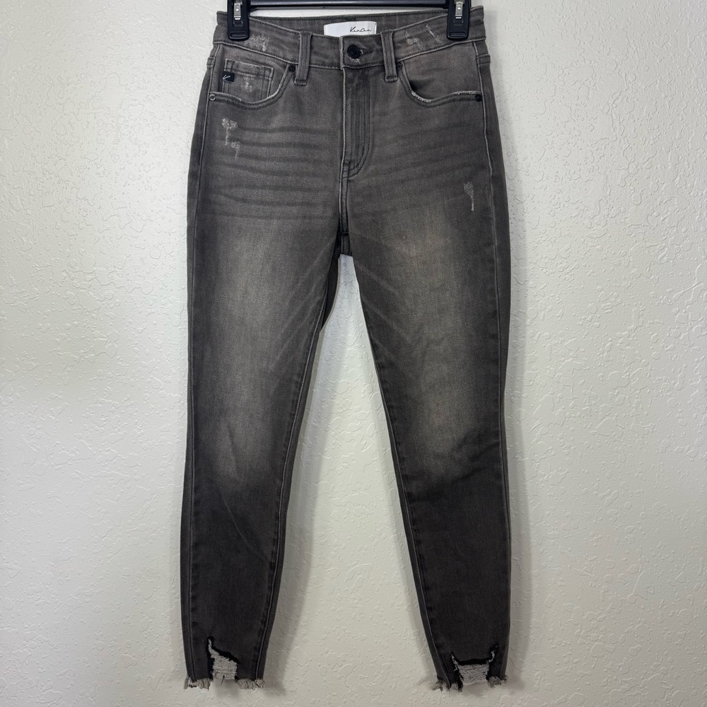 Kancan jeans distressed size 5 raw hem straight leg Women's charcoal Gray Jeans